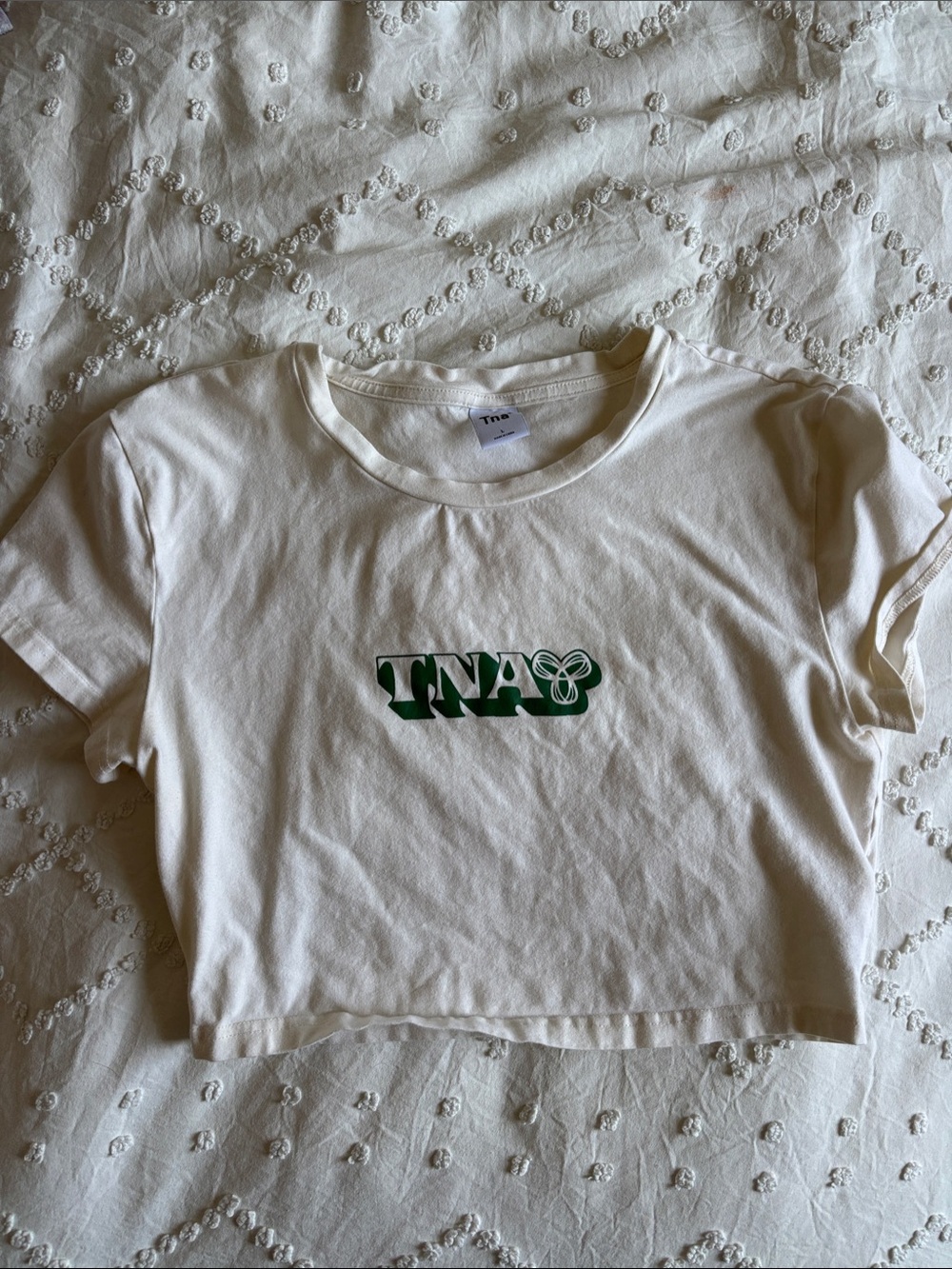 TNA Cream Cropped Tee with Green Logo